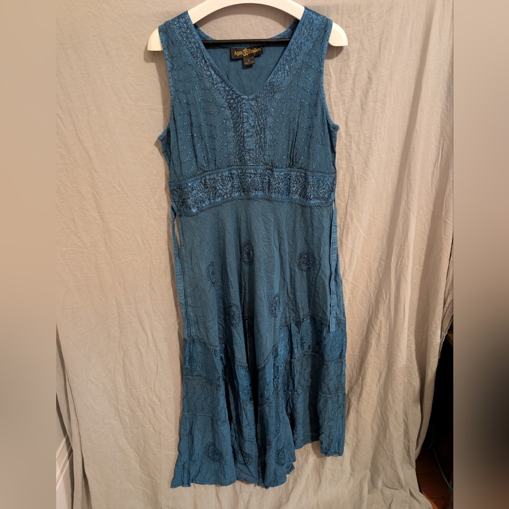Agan Traders Maxi Dress Renaissance Embroidered Blue Fairy Boho Tiered Large